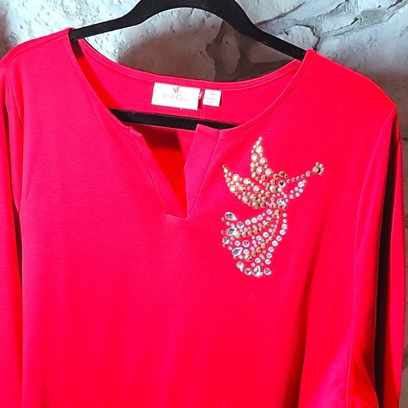 Embroidered Christmas long sleeve top Size 2x | Quacker Factory - Picture 2 of 5